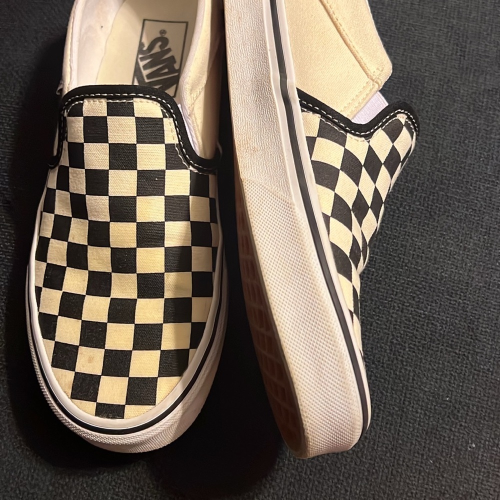 Vans Black and Cream Checkerboard Slip-Ons